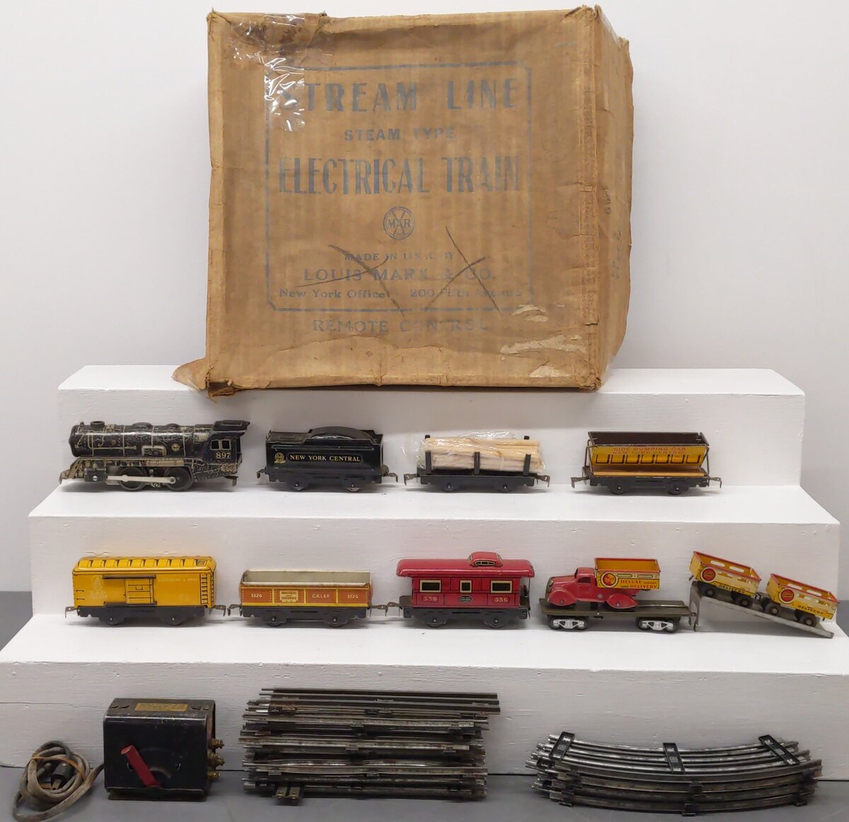Marx 5029 Prewar Tin Plate Steam Locomotive Freight Train Set VG/Box