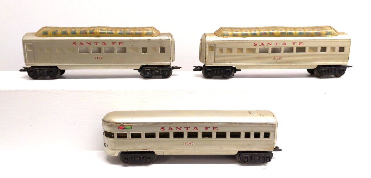 Marx 3152S Vintage O Santa Fe Tinplate Pullman Set #3197, #3152, #3152 VG