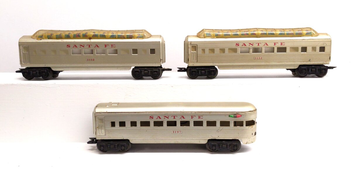 Marx 3152S Vintage O Santa Fe Tinplate Pullman Set #3197, #3152, #3152 VG