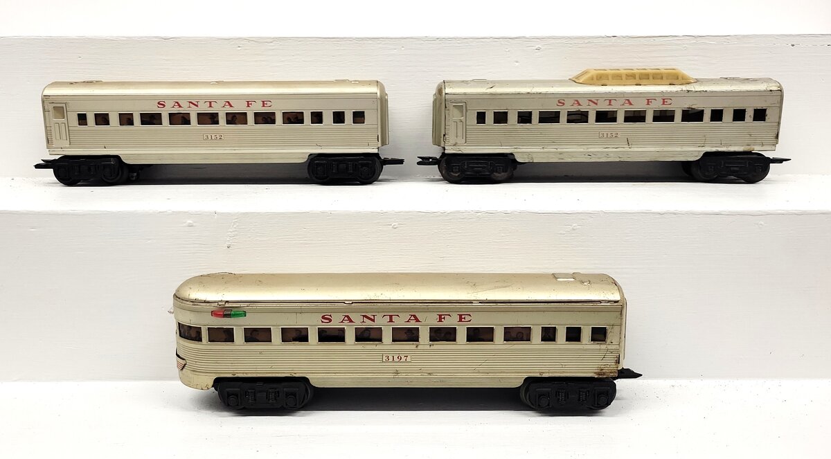 Marx 3152S Vintage O Santa Fe Tinplate Pullman Set #3197, #3152, #3152 VG