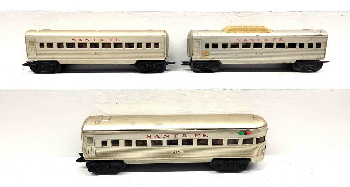 Marx 3152S Vintage O Santa Fe Tinplate Pullman Set #3197, #3152, #3152 VG