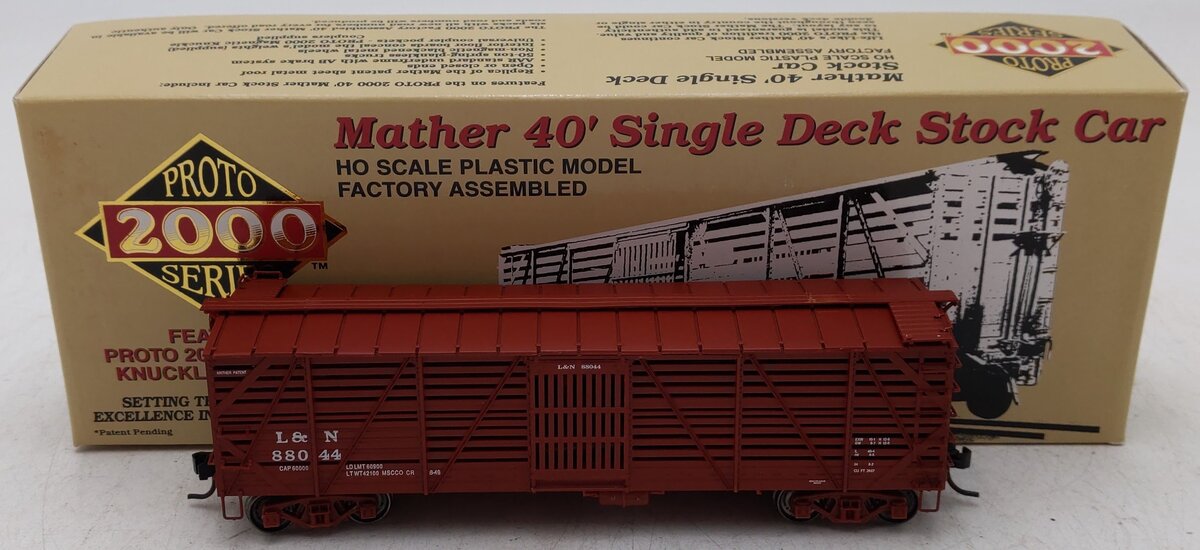 Proto 2000 88044 HO Scale L&N Mather 40' Single Deck Stock Car EX/Box