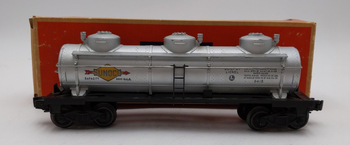 Lionel 6415 Vintage O Sunoco Triple Dome Tank Car- 8000 Gallon EX/Box