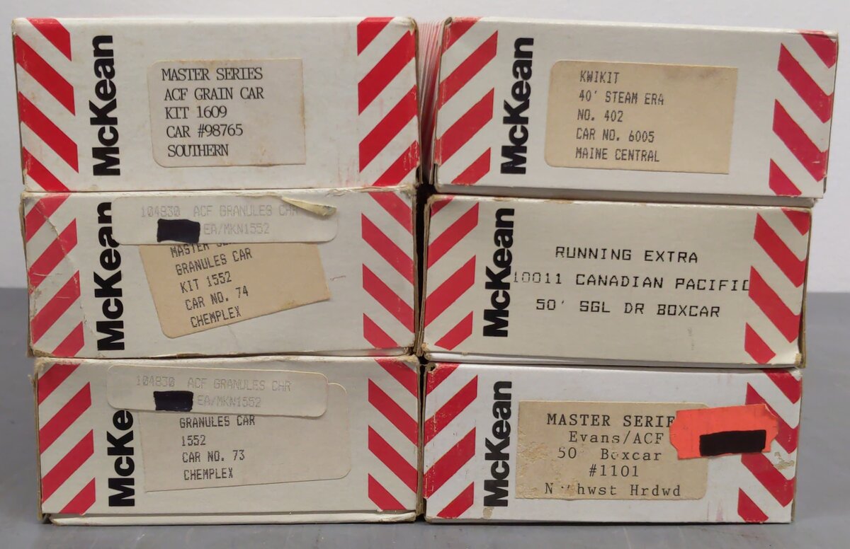 McKean HO Assorted Freight Car Kits: #73, #74, #80803, #13154, #6005, #98765 [6] LN/Box