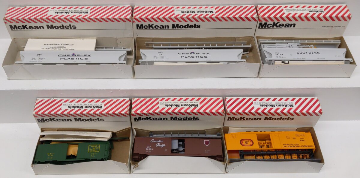 McKean HO Assorted Freight Car Kits: #73, #74, #80803, #13154, #6005, #98765 [6] LN/Box