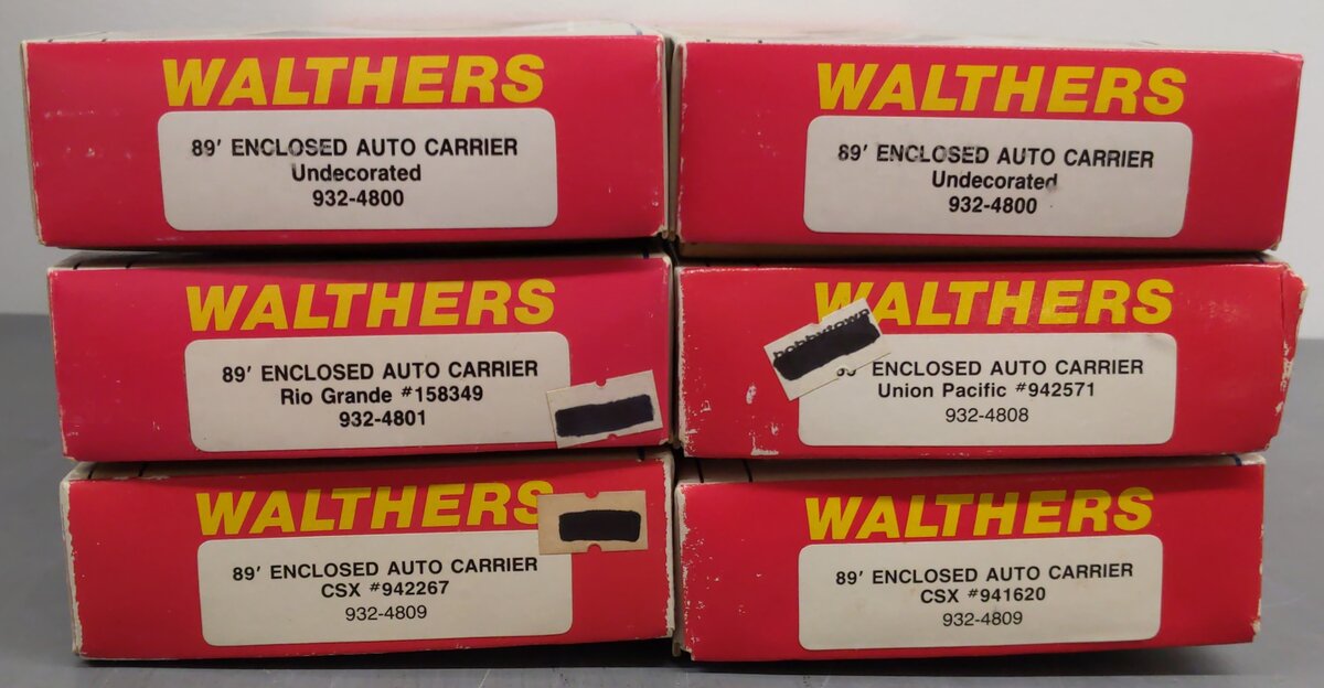 Walthers HO Scale Assorted 89' Enclosed Auto Carrier Kits [6] LN/Box