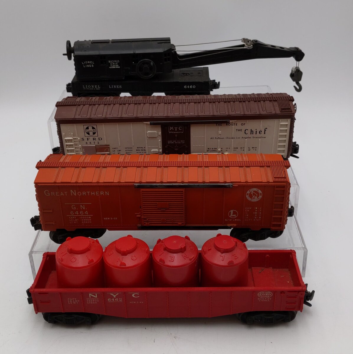Lionel O Gauge Assorted Freight Cars- 6460, 6464, 6562-1, 6672 [4] VG/Box