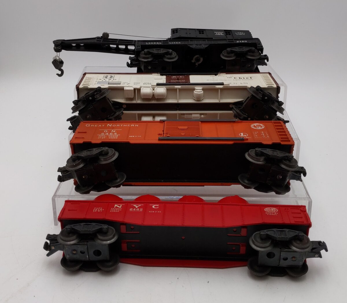 Lionel O Gauge Assorted Freight Cars- 6460, 6464, 6562-1, 6672 [4] VG/Box