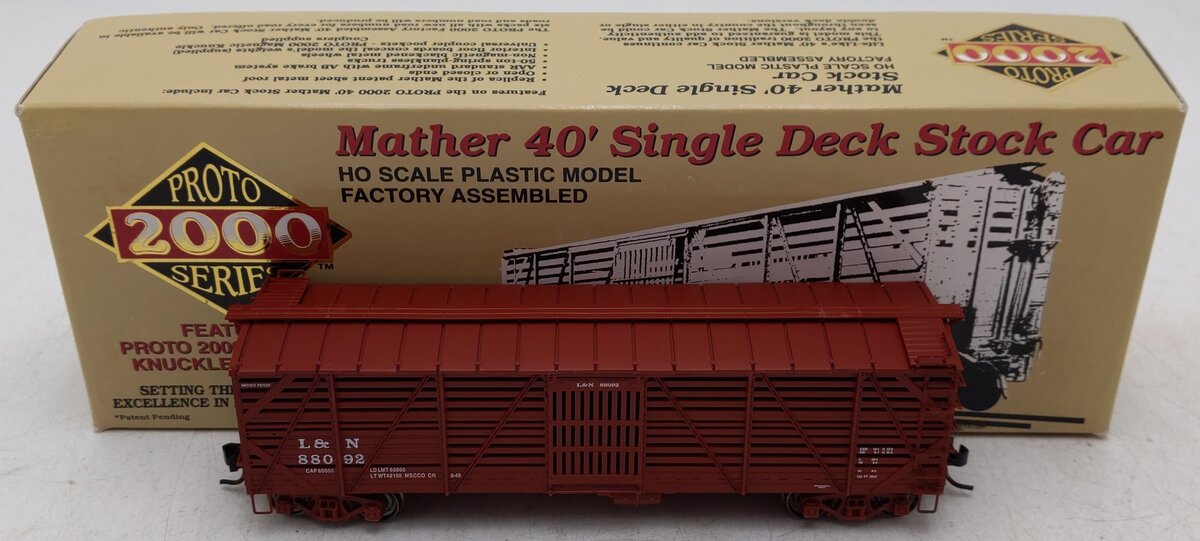 Proto 2000 88092 HO Scale L&N Mather 40' Single Deck Stock Car EX/Box
