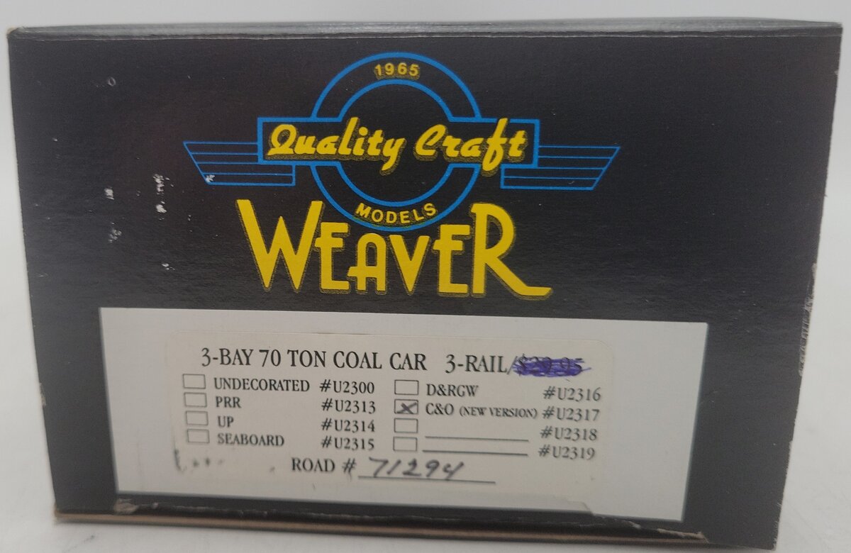 Weaver U2317 O Scale Chesapeake & Ohio Hopper Car #71294 (2-Rail) EX/Box