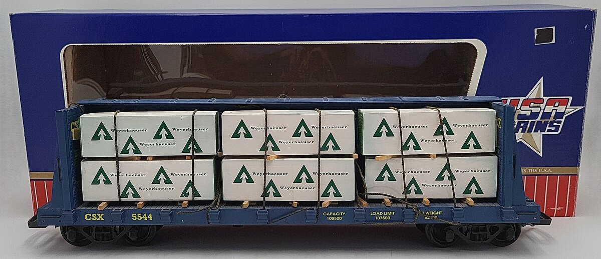 USA Trains R17410 G Scale CSX Centerbeam Flatcar Blue VG/Box