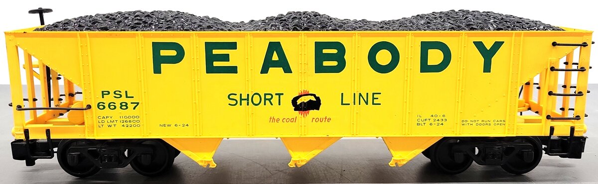 Bachmann 98229 G Scale Peabody 3-Bay Hopper w/ Coal Load #6687 VG