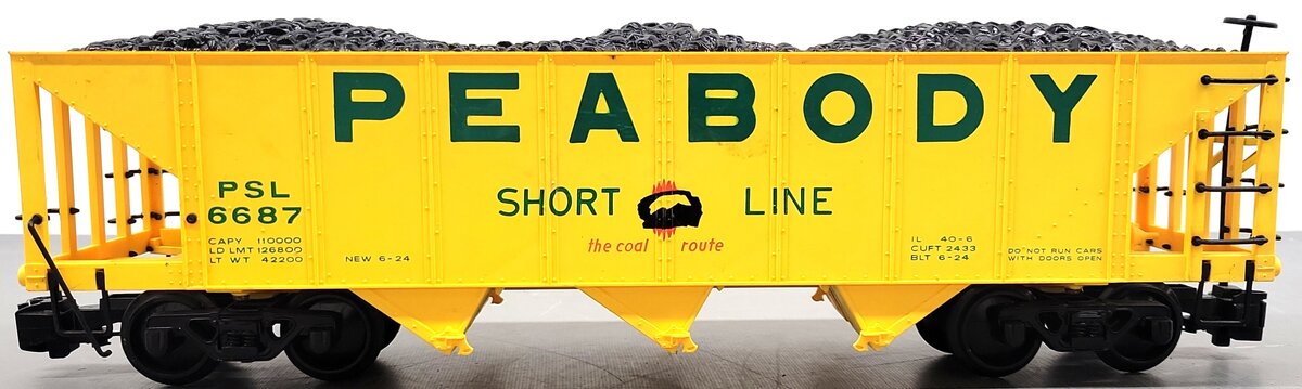 Bachmann 98229 G Scale Peabody 3-Bay Hopper w/ Coal Load #6687 VG