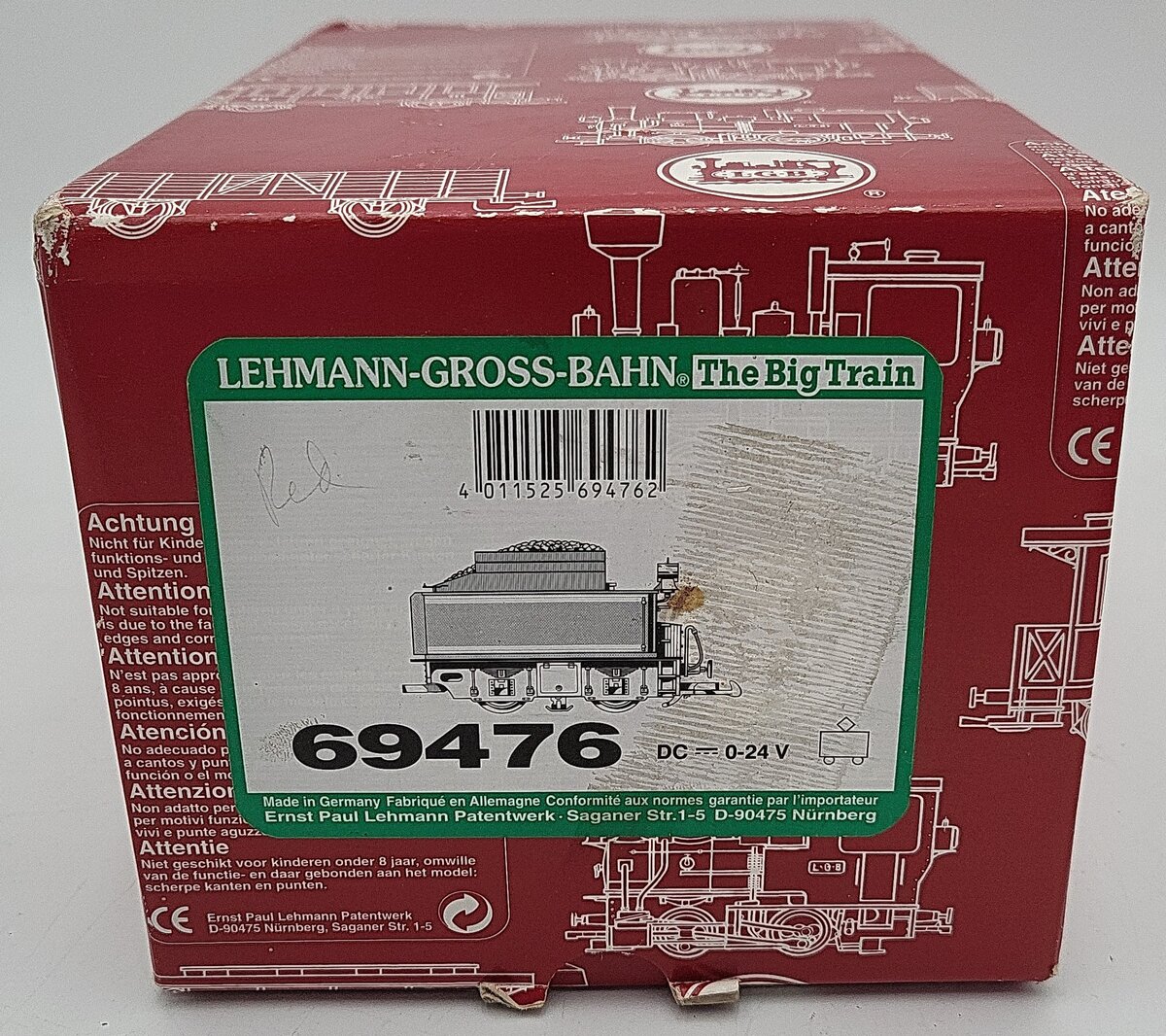LGB 69476 Powered Coal Tender--Red (Metal Wheels) EX/Box