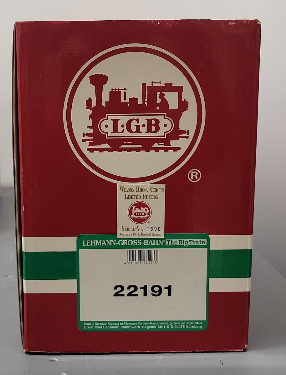 LGB 22191 G Scale Wilson Bros. Circus 2-6-0 Steam Locomotive & Tender EX/Box