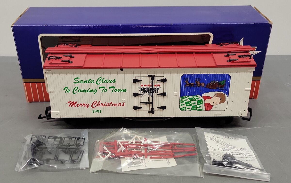 USA Trains R1300 G Scale Christmas 1991 Santa Is Coming To Town Reefer Car EX/Box