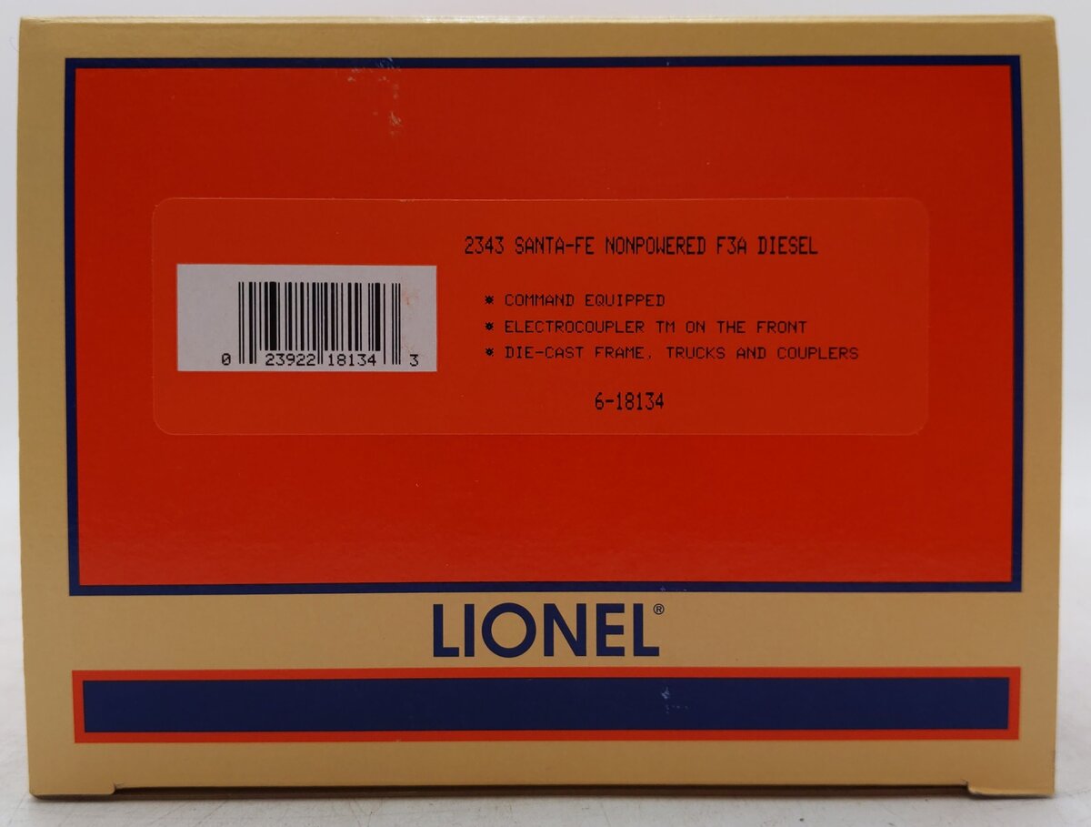 Lionel 6-18134 O Gauge Santa Fe F3A Dummy Diesel Locomotive #2343 EX/Box
