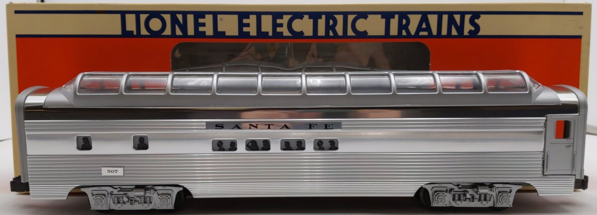 Lionel 6-19128 O Gauge Santa Fe Aluminum Full Vista Dome Car #507 EX/Box