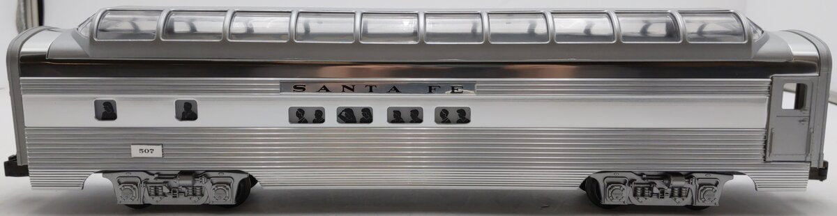 Lionel 6-19128 O Gauge Santa Fe Aluminum Full Vista Dome Car #507 EX/Box