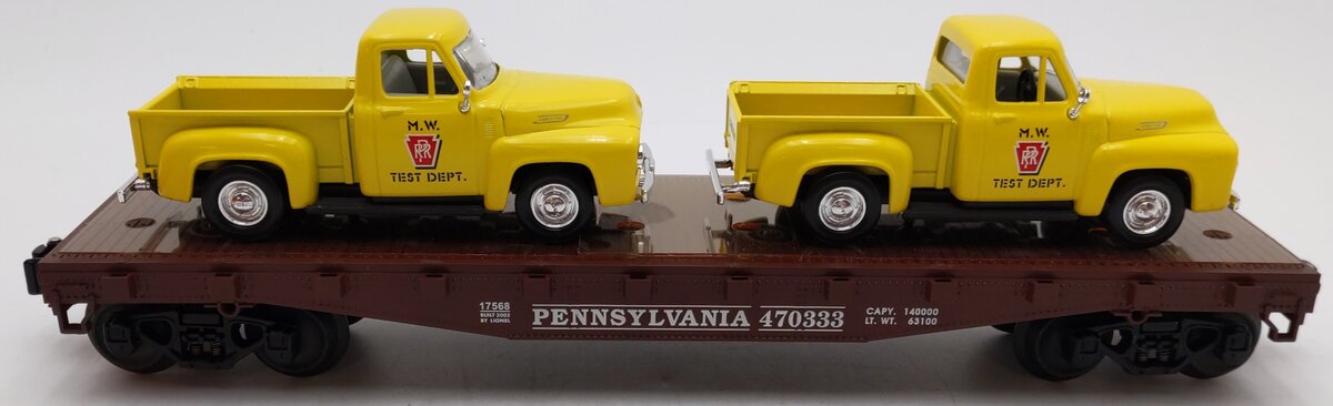 Lionel 6-17568 O Gauge Pennsylvania Flatcar with Pickup Trucks LN/Box