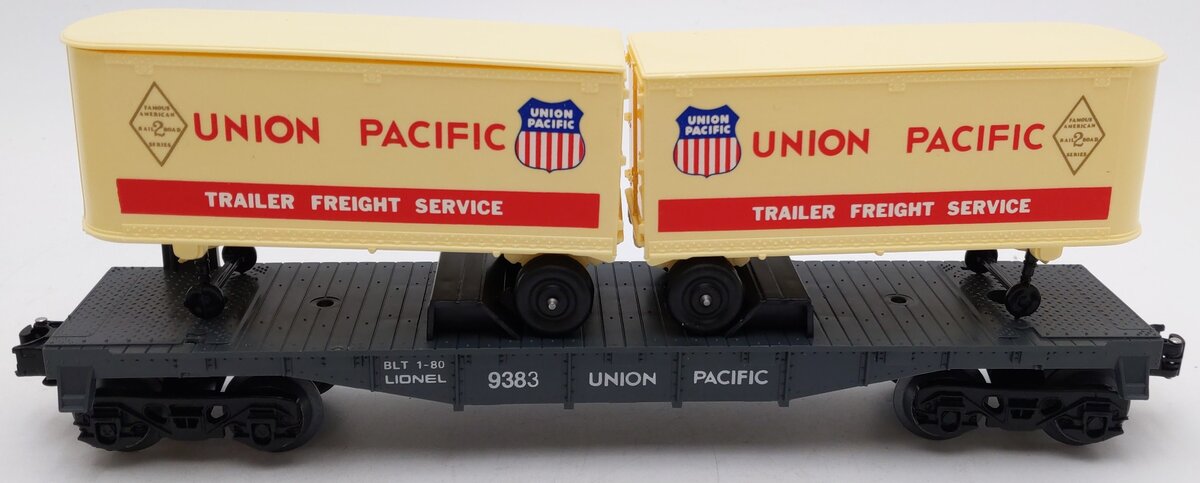 Lionel 6-9383 O Gauge Union Pacific FAR Piggyback Flatcar w/ Trailers EX/Box