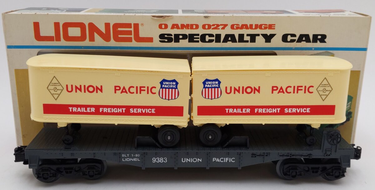 Lionel 6-9383 O Gauge Union Pacific FAR Piggyback Flatcar w/ Trailers EX/Box