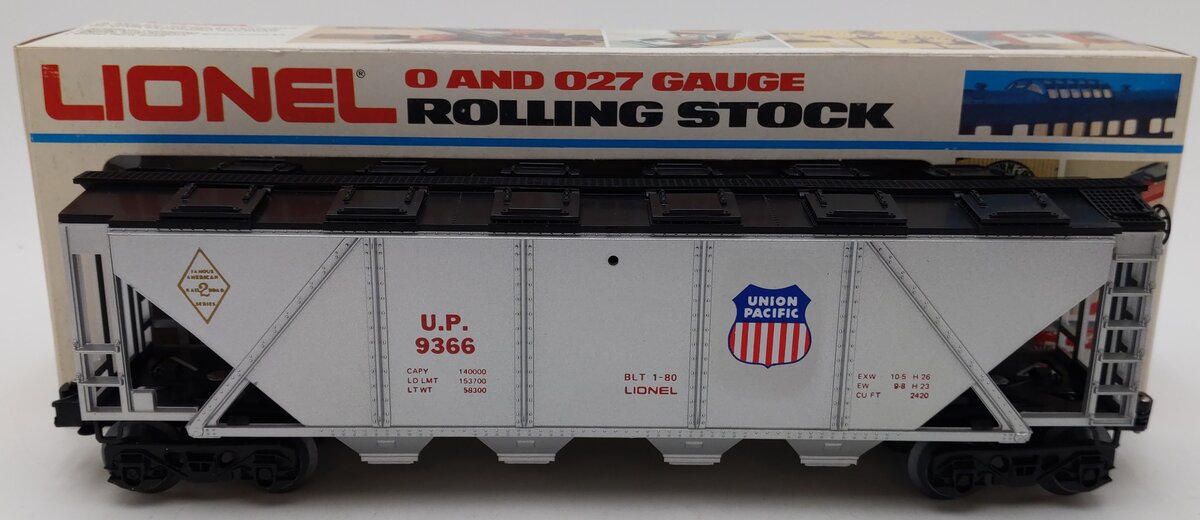 Lionel 6-9366 O Gauge Union Pacific Covered 4-Bay Hopper #9366 LN/Box