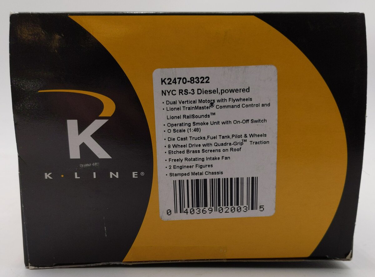 K-Line K2470-8322 O New York Central RS-3 Powered Diesel Locomotive #8322 VG/Box
