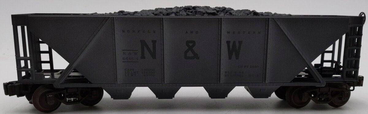 Lionel 6-19326 O N&W 4-Bay Weathered Hopper w/ Coal Load #6446-2 - Custom/Box