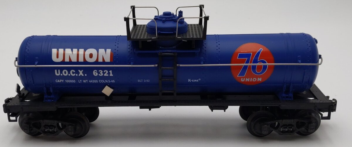 K-Line K6321 O Gauge Union 76 Single Dome Tank Car #6321 EX/Box