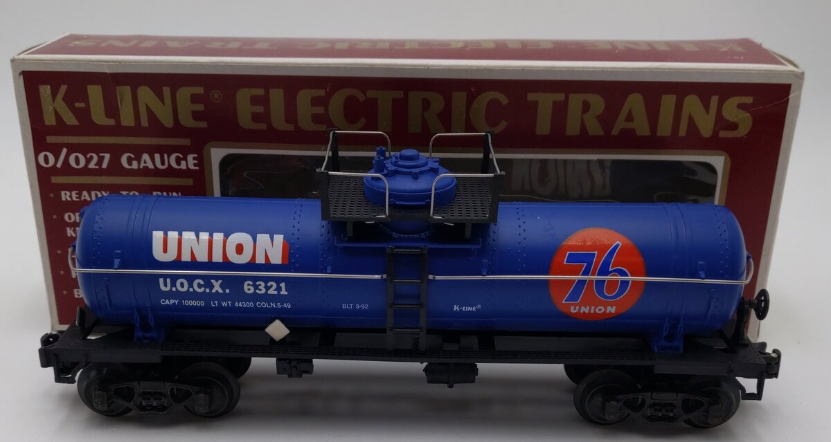 K-Line K6321 O Gauge Union 76 Single Dome Tank Car #6321 EX/Box