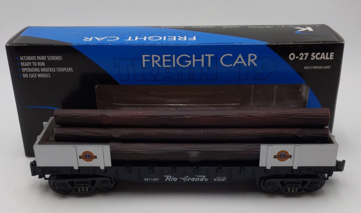 K-Line K661-1491 O Denver & Rio Grande Western Flat Car with Logs EX/Box