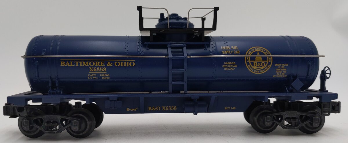 K-Line K-6358 O Gauge Baltimore & Ohio Single Dome Tank Car #X6358 LN/Box