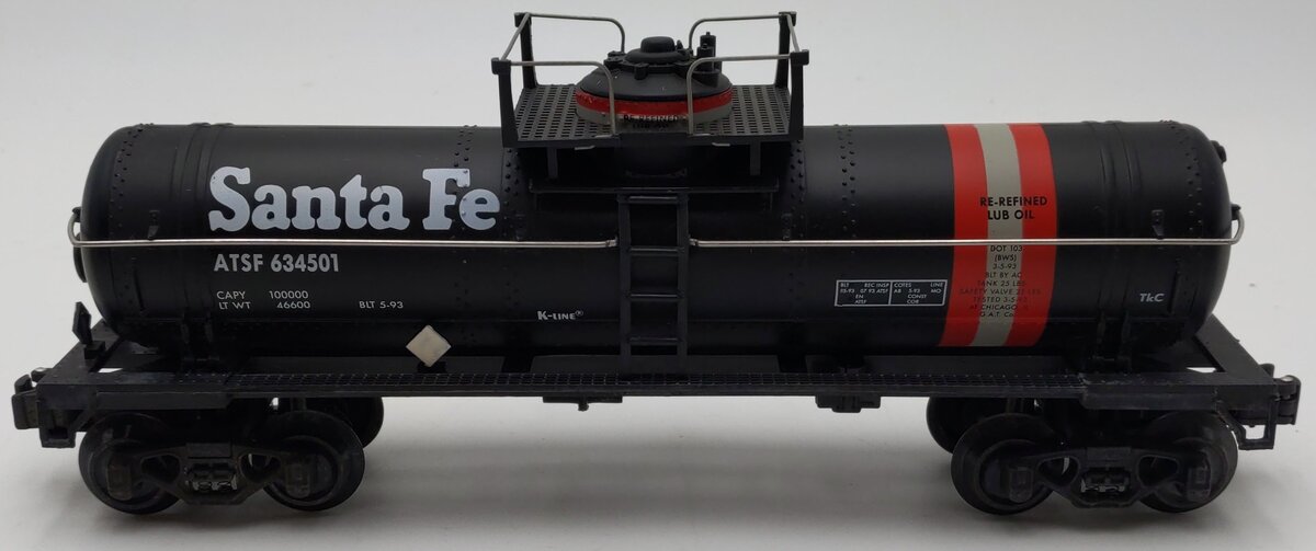 K-Line K-634501 O Gauge Santa Fe Black Single Dome Tank Car EX/Box