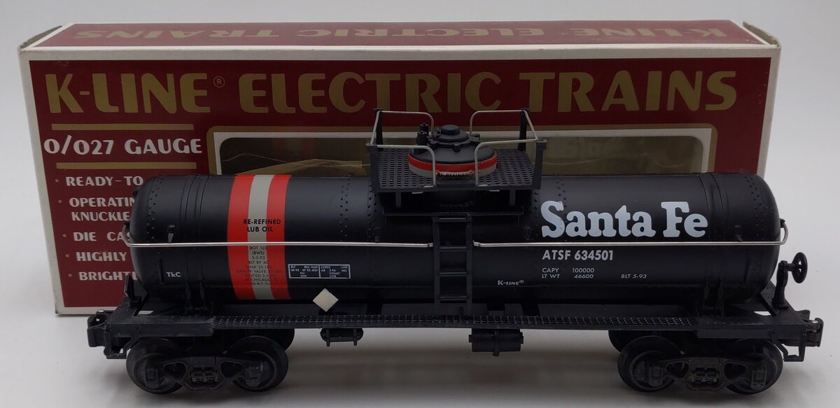 K-Line K-634501 O Gauge Santa Fe Black Single Dome Tank Car EX/Box