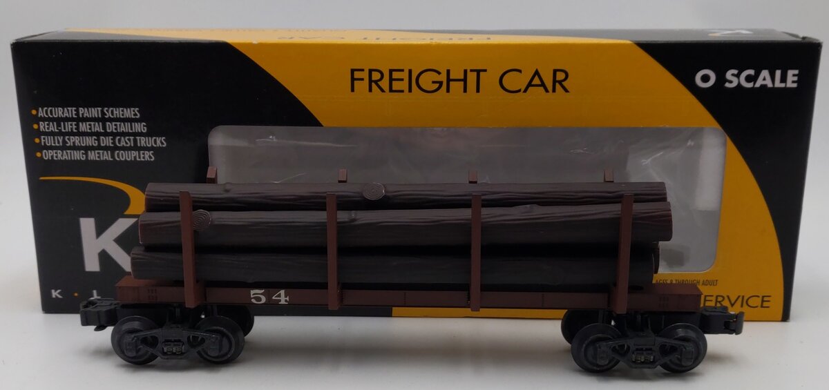 K-Line K663-8018 O Gauge Diecast Skeleon Log Car w/Logs & Stakes #54 LN/Box