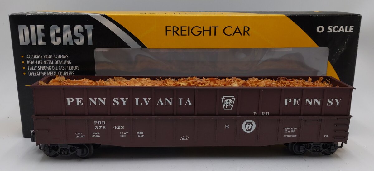 K-Line K652-1892 O Gauge Diecast PRR Wood Chip Gondola w/ Load #376423 EX/Box