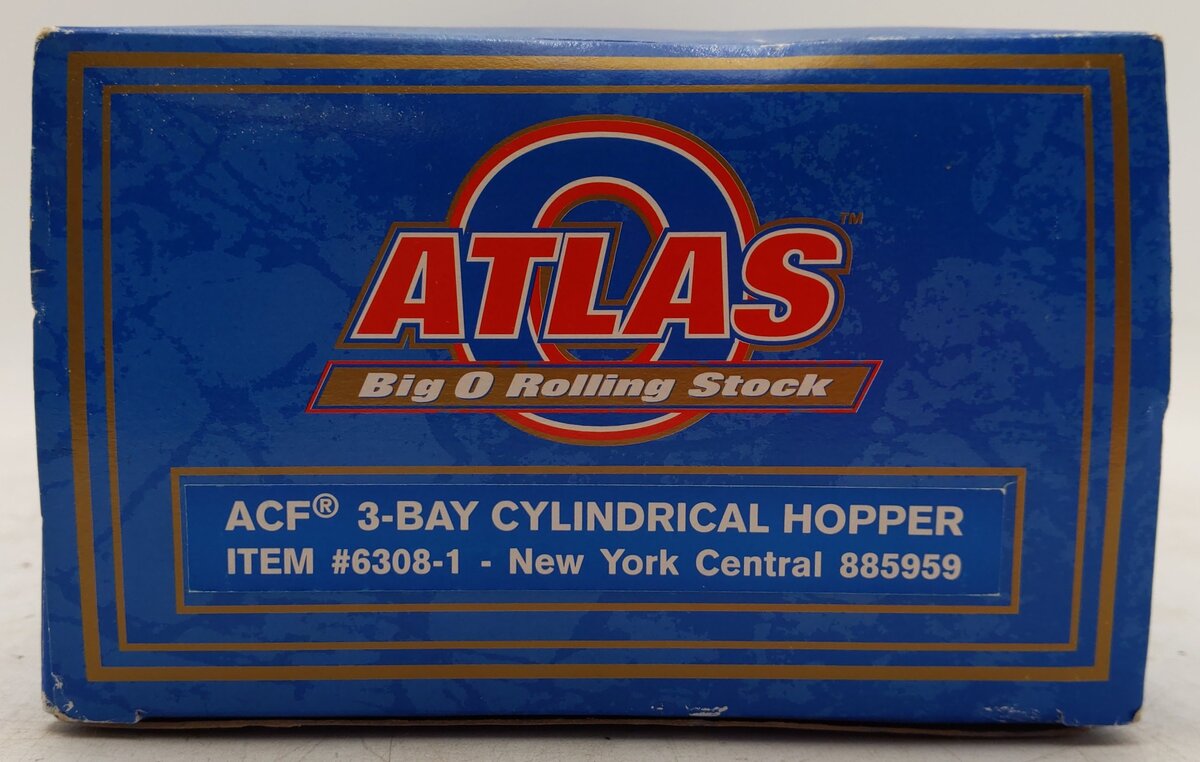 Atlas 6308-1 O New York Central 3-Bay Cylindrical Hopper #885959 (3 Rail) EX/Box
