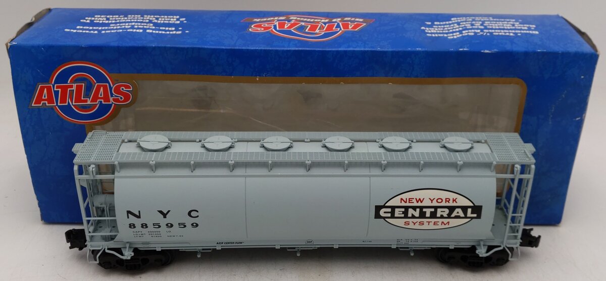 Atlas 6308-1 O New York Central 3-Bay Cylindrical Hopper #885959 (3 Rail) EX/Box