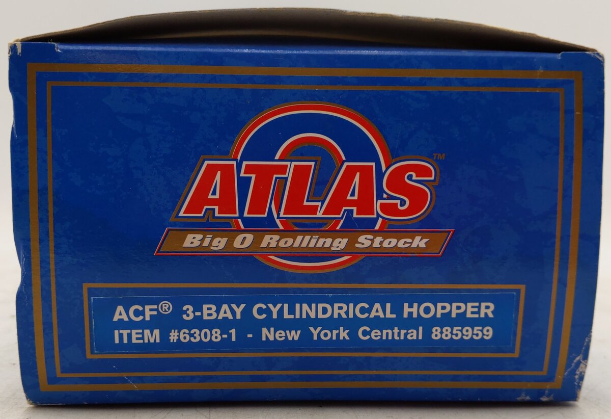 Atlas 6308-1 O New York Central 3-Bay Cylindrical Hopper #885959 (3 Rail) EX/Box