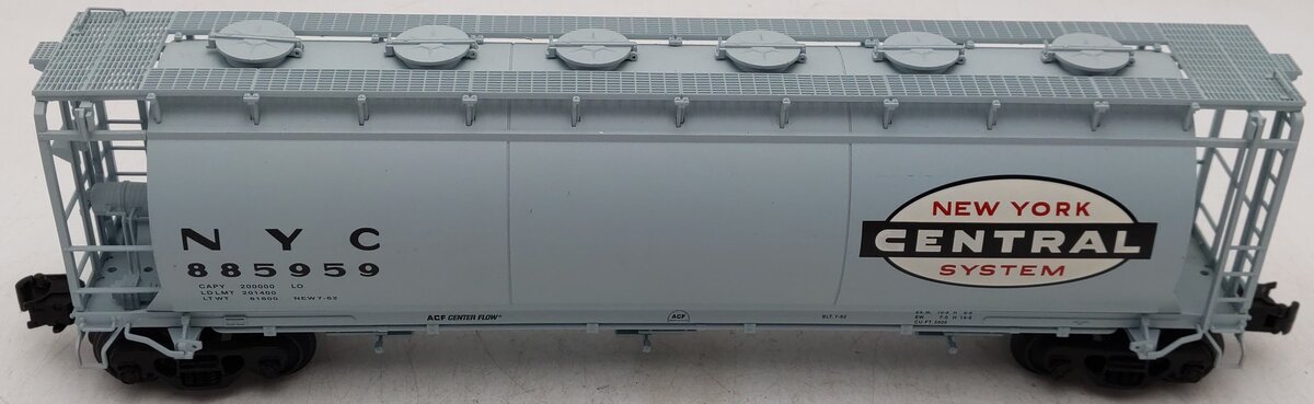 Atlas 6308-1 O New York Central 3-Bay Cylindrical Hopper #885959 (3 Rail) EX/Box
