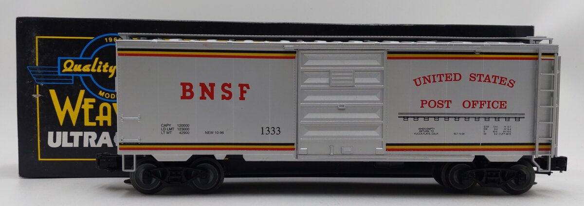 Weaver 1333 O Gauge BNSF U.S. Post Office PS1 40' Boxcar (3-Rail) EX/Box