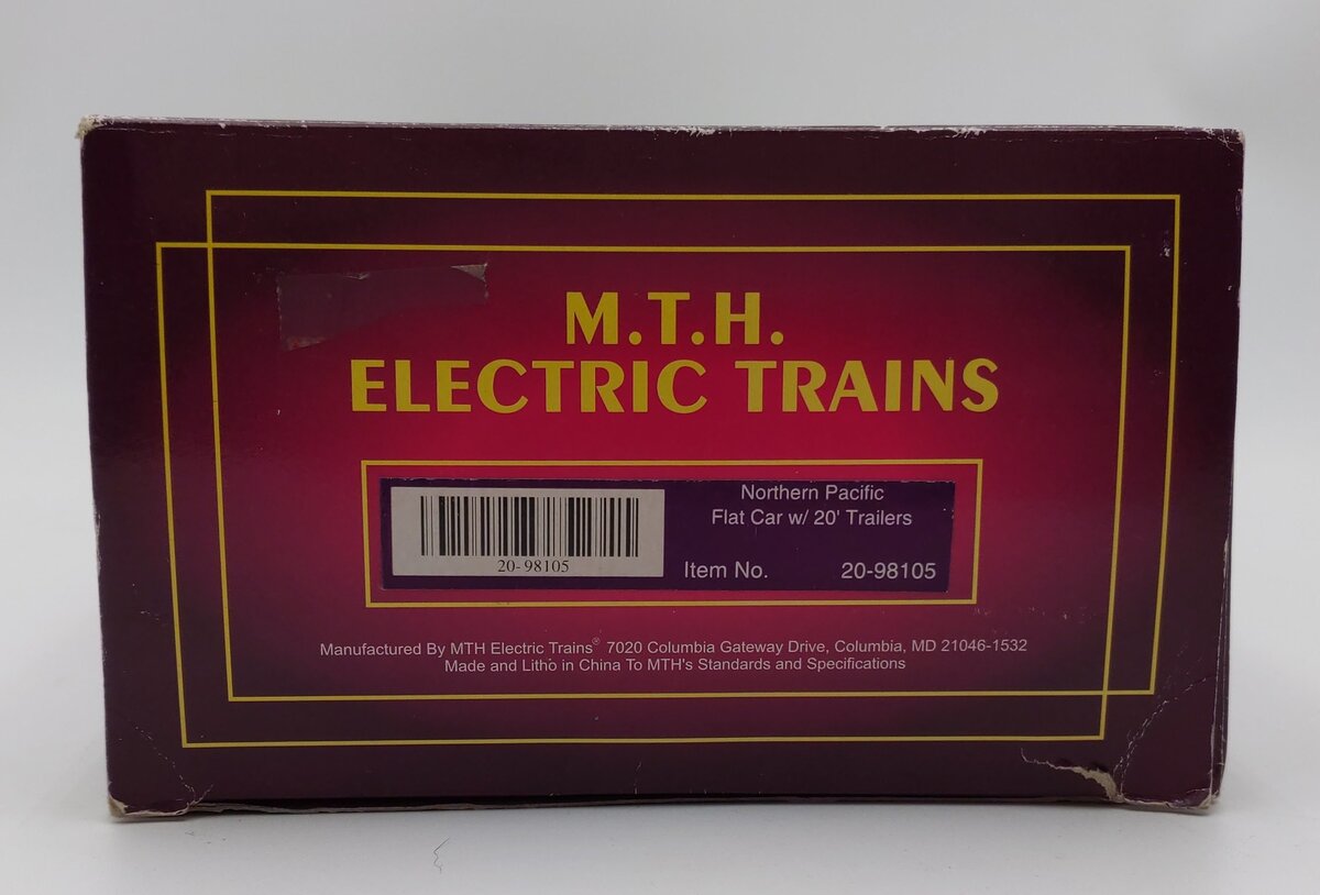 MTH 20-98105 Northern Pacific Flatcar with 2 Short NP Trailers #66152 EX/Box