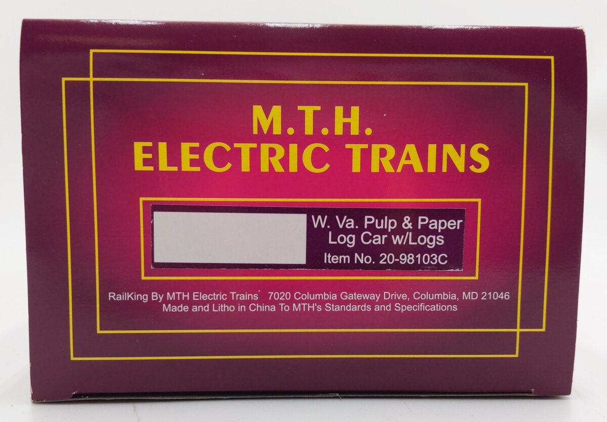 MTH 20-98103C O Gauge West Virginia Pulp and Paper Log Car w/Logs #169 EX/Box