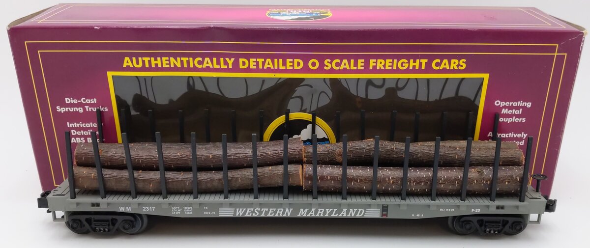 MTH 20-98102 O Western Maryland Flatcar with Log Load #2317 EX/Box