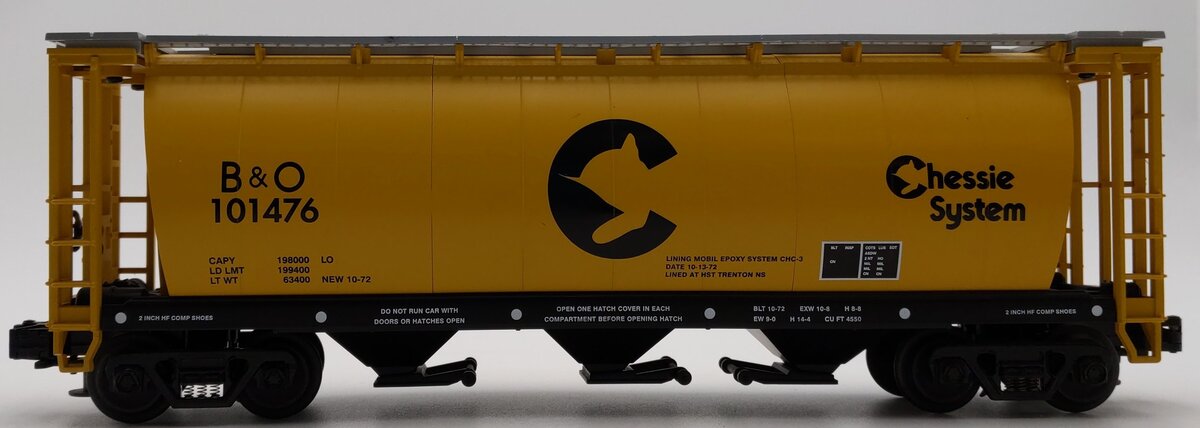 MTH 20-97405 O Gauge Chessie 3-Bay Cylindrical Hopper #101476 EX/Box