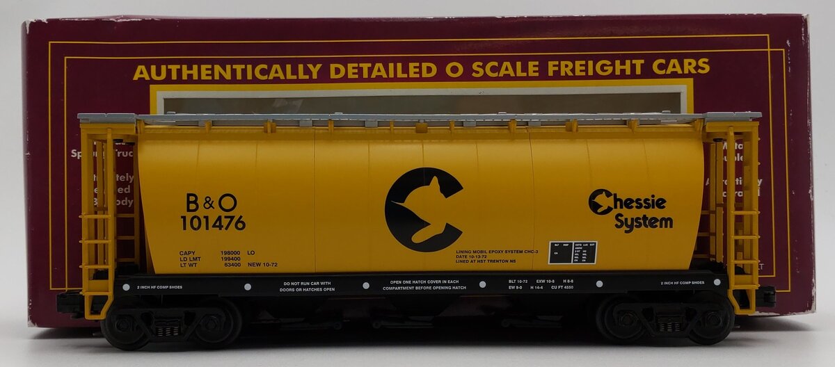 MTH 20-97405 O Gauge Chessie 3-Bay Cylindrical Hopper #101476 EX/Box