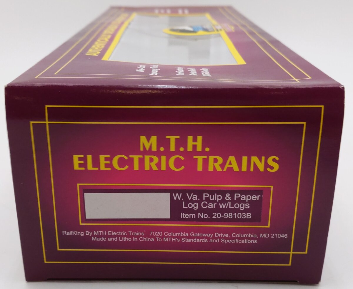 MTH 20-98103B O Gauge West Virginia Pulp and Paper Log Car w/Logs #162 EX/Box
