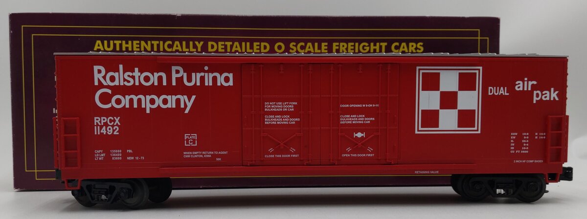 MTH 20-93025 O Gauge Ralston Purina 50' Double Door Plugged Boxcar #11492 LN/Box