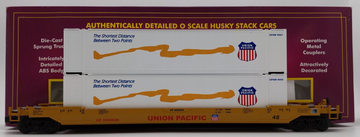 MTH 20-95007 O Gauge Union Pacific Husky Stack Car w/ Containers #2520028 EX/Box